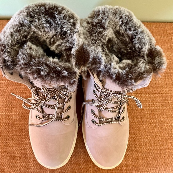 New WOT Lugz Empire Hi Fur Womens Boots Dusty Rose Pink Combat Moto Boots LaceUp - Picture 5 of 14